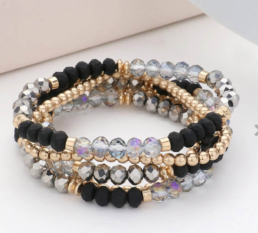 5PCS - Faceted Beaded Stretch Multi Layered Bracelets