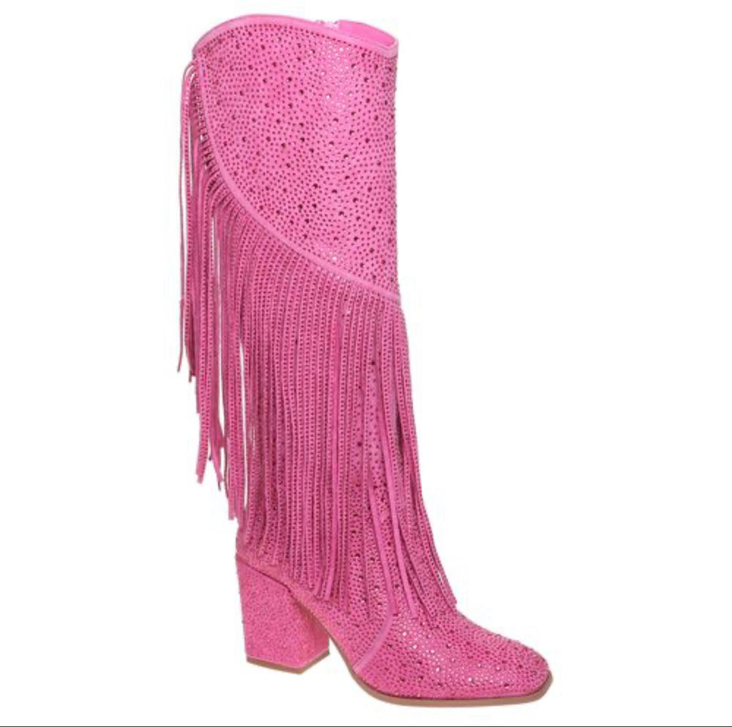 Stand Out Fringe Boot-Fuchsia  Pink