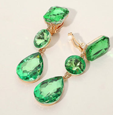 Triple Glass Crystal Drop Clip On Earrings