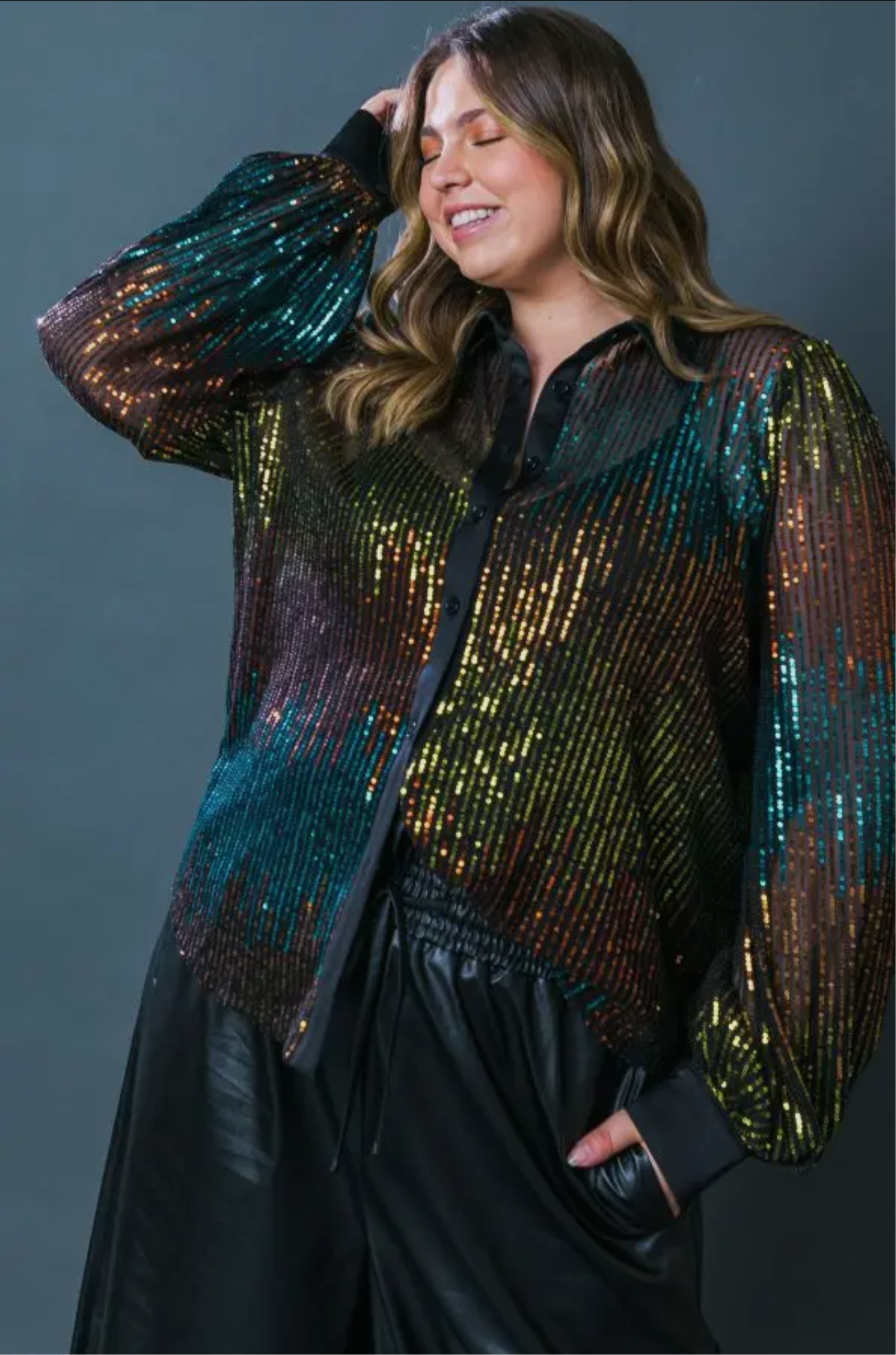 Button Down Sequins Top