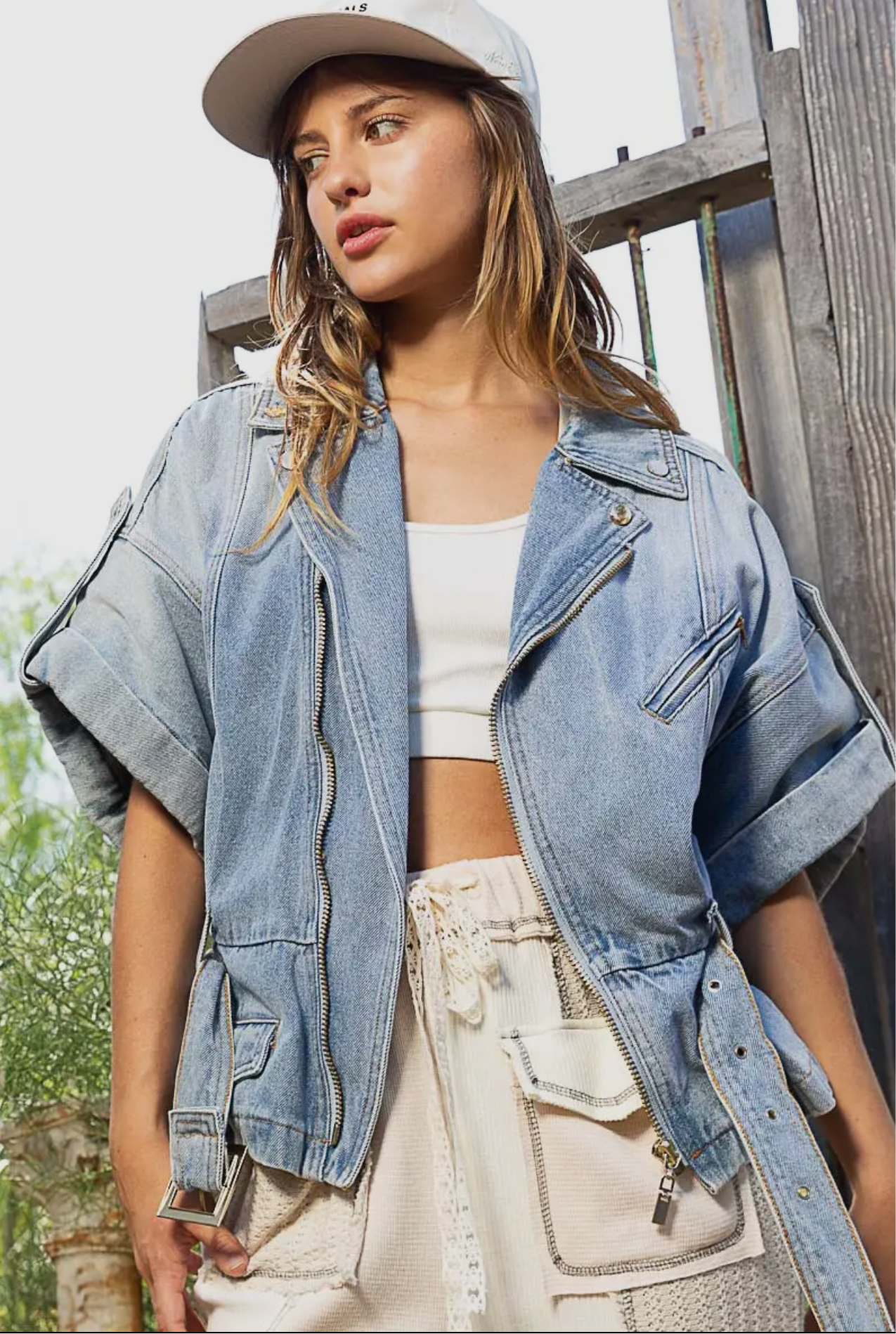 Asymmetrical Denim Zipper Waist Jacket