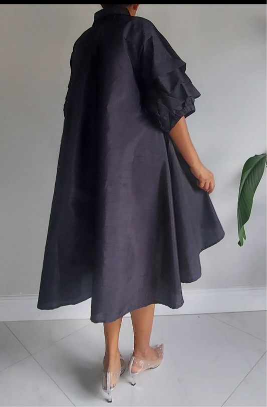 Fancy Swing Shirt Dress _Black