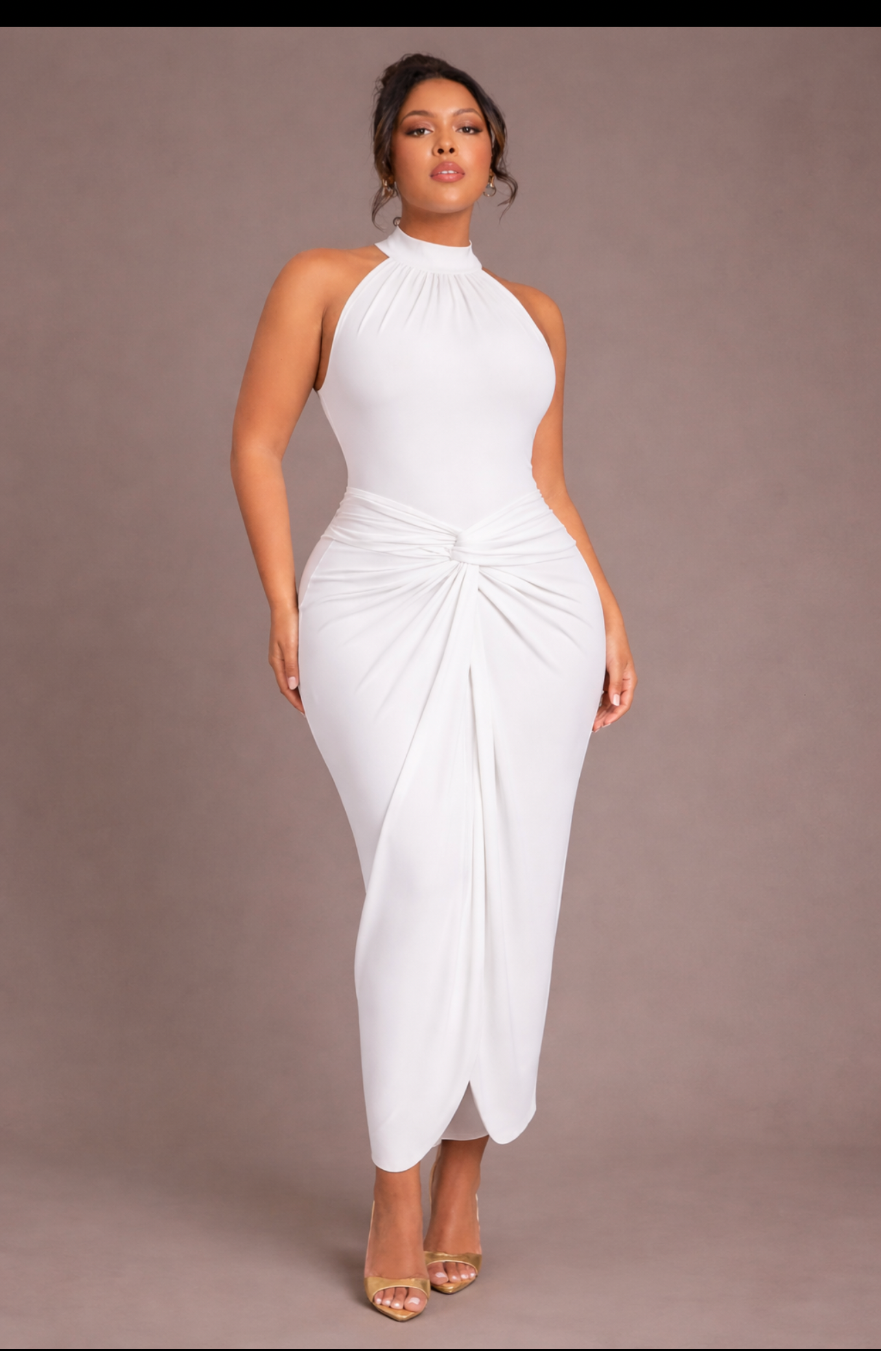 Stepping Out In Style Sleeveless Drape Tie Dress_White