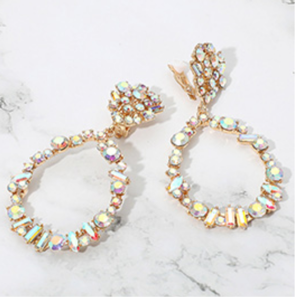 Bold Mixed Shaped Stone  Embellished Dangle Clip On Earrings