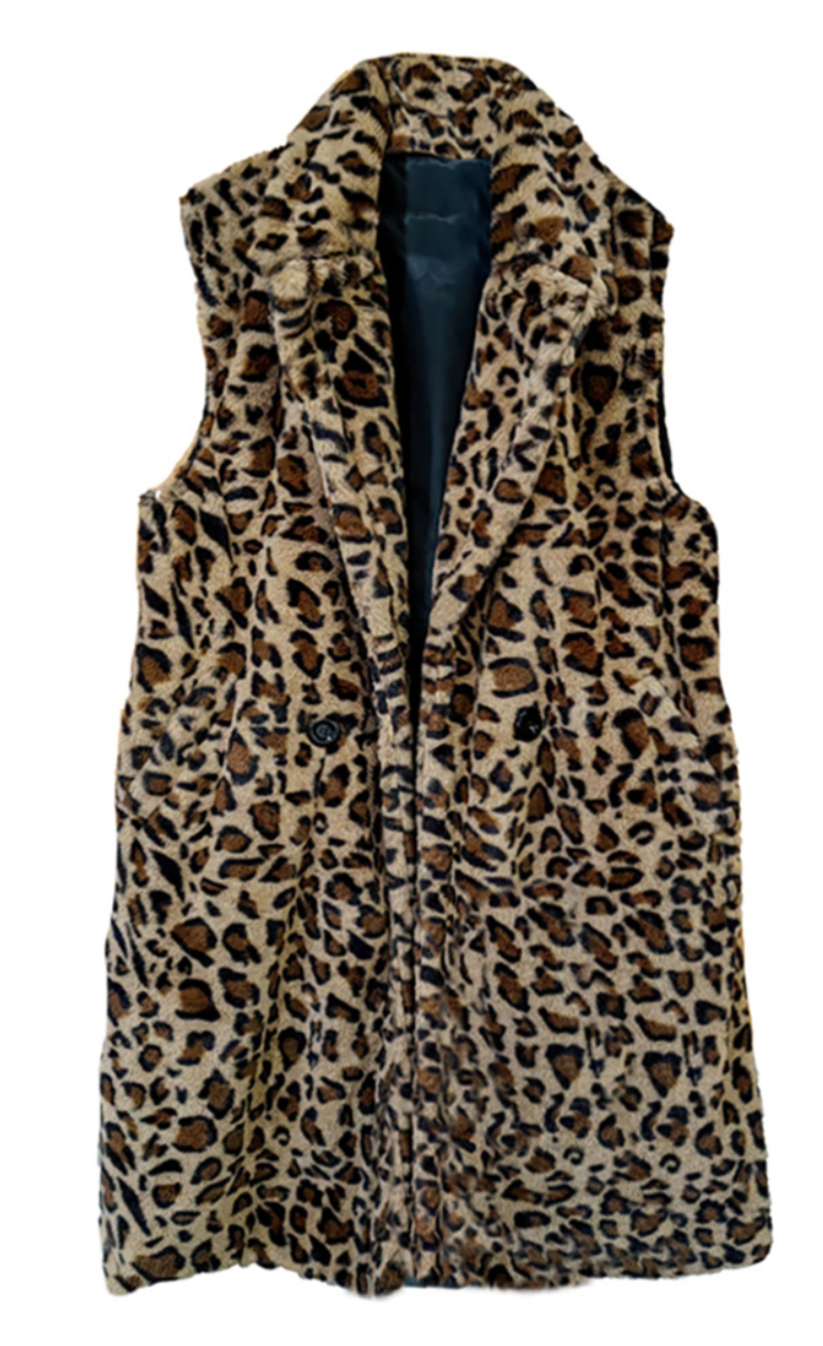 Just a Thought Leopard Faux Fur Plaid Long Vest