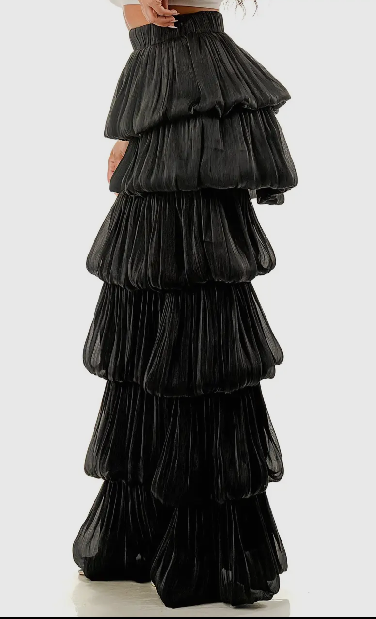 FANCY NIGHT FLOUNCY PANT IN BLACK