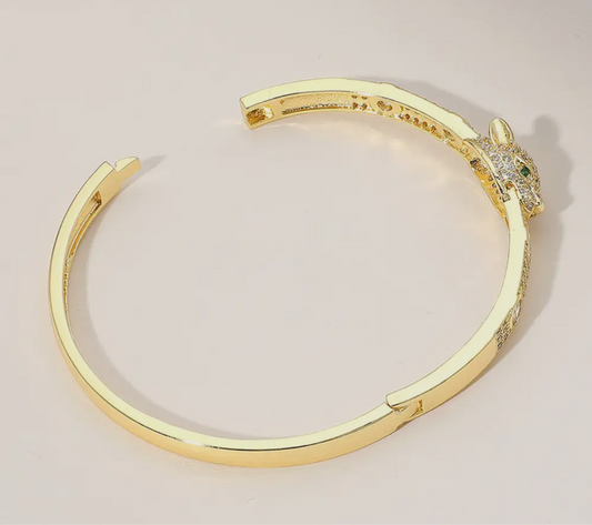 Sleek Stainless Steel Leopard Panther Hinged Bracelet