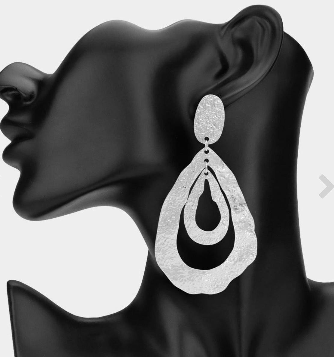 Bold Hammered Metal Layered Teardrop Statement Earrings