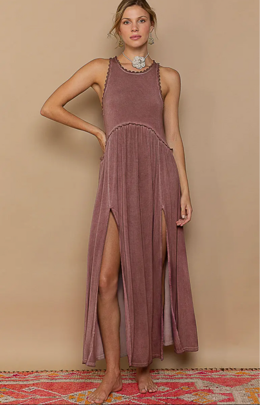 Sleeveless Razor Back Back Zipper Slit Knit Dress