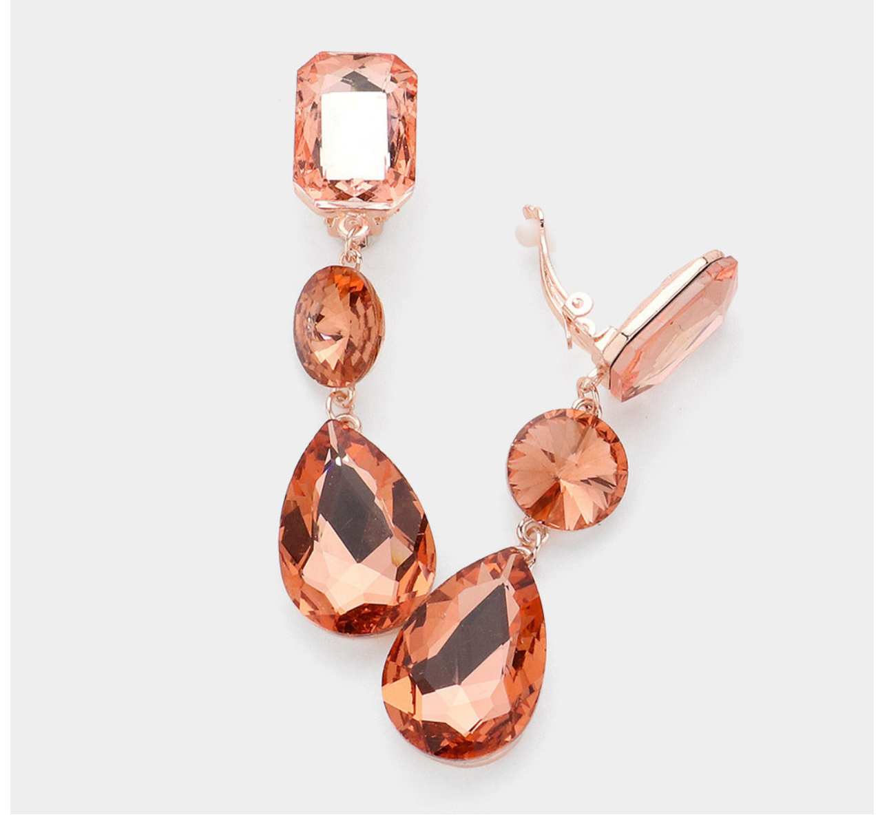 Triple Glass Crystal Drop Clip On Earrings