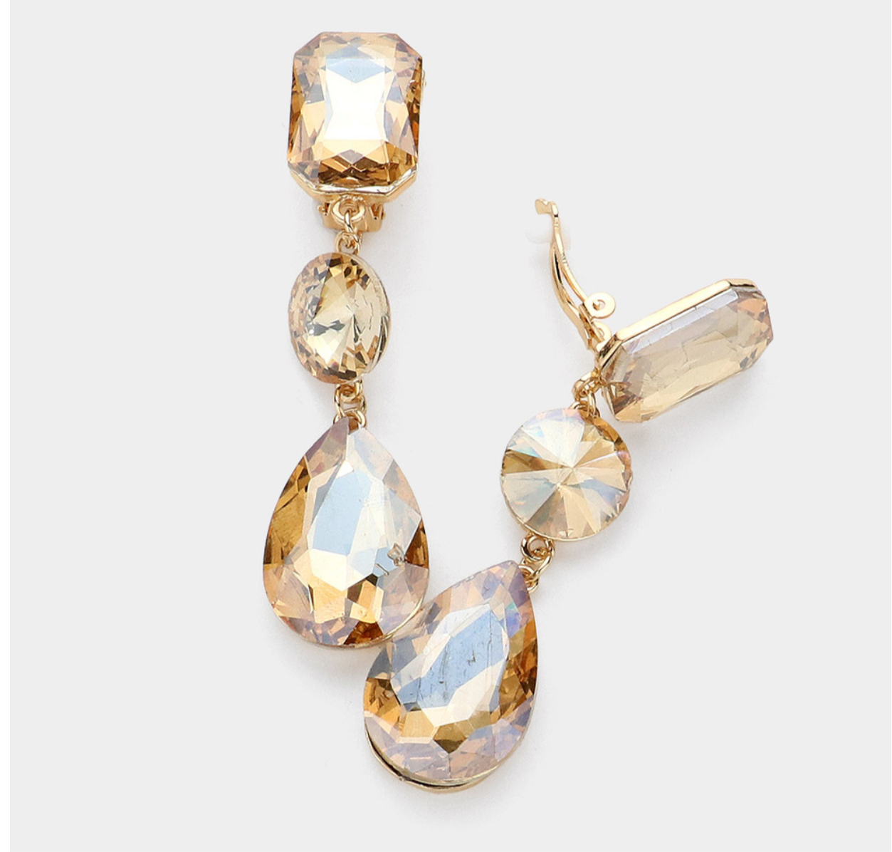 Triple Glass Crystal Drop Clip On Earrings