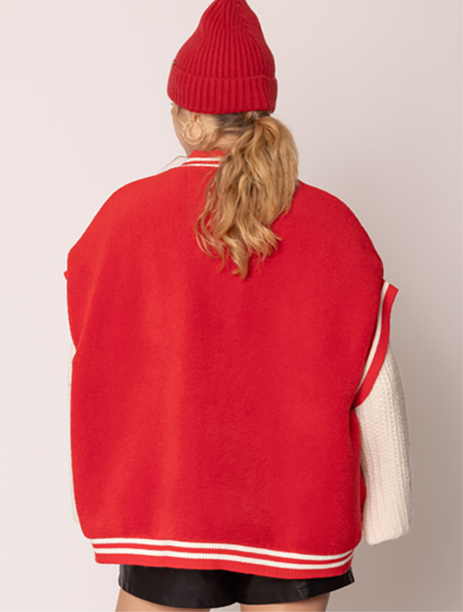 Game Day Sherpa Vest_Red & Ivory