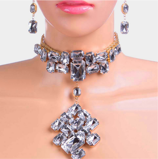 Chunky Rectangle Stone Cluster Choker Necklace