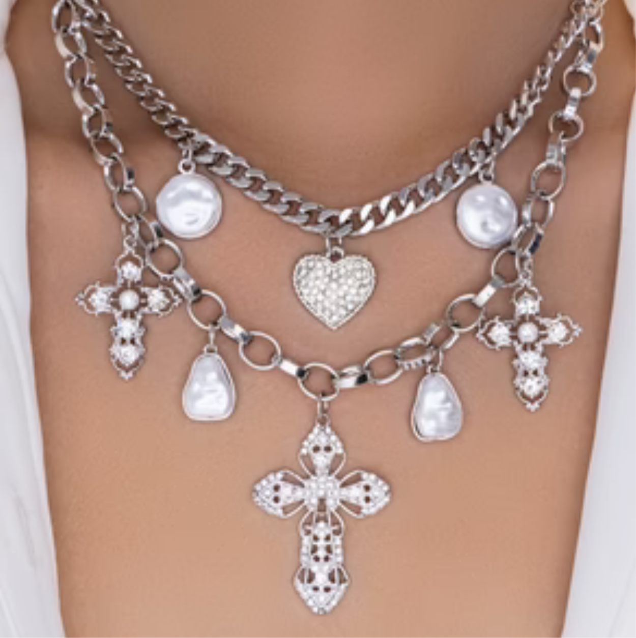 Charming Charlie Cross Charm Necklace (Silver)