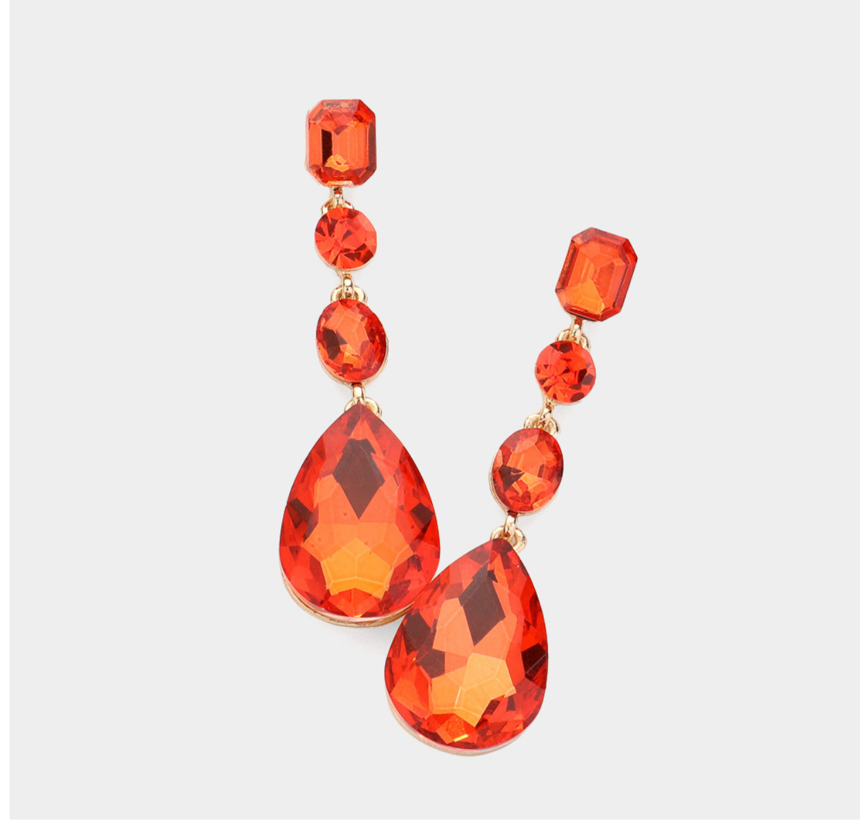 Teardrop Crystal Stone Earrings_Orange