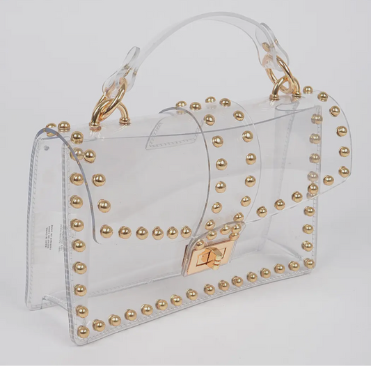 Clear Studded Clutch_Gold