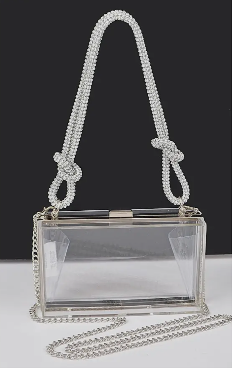 Rhinestone Handle Transparent Bag_Silver