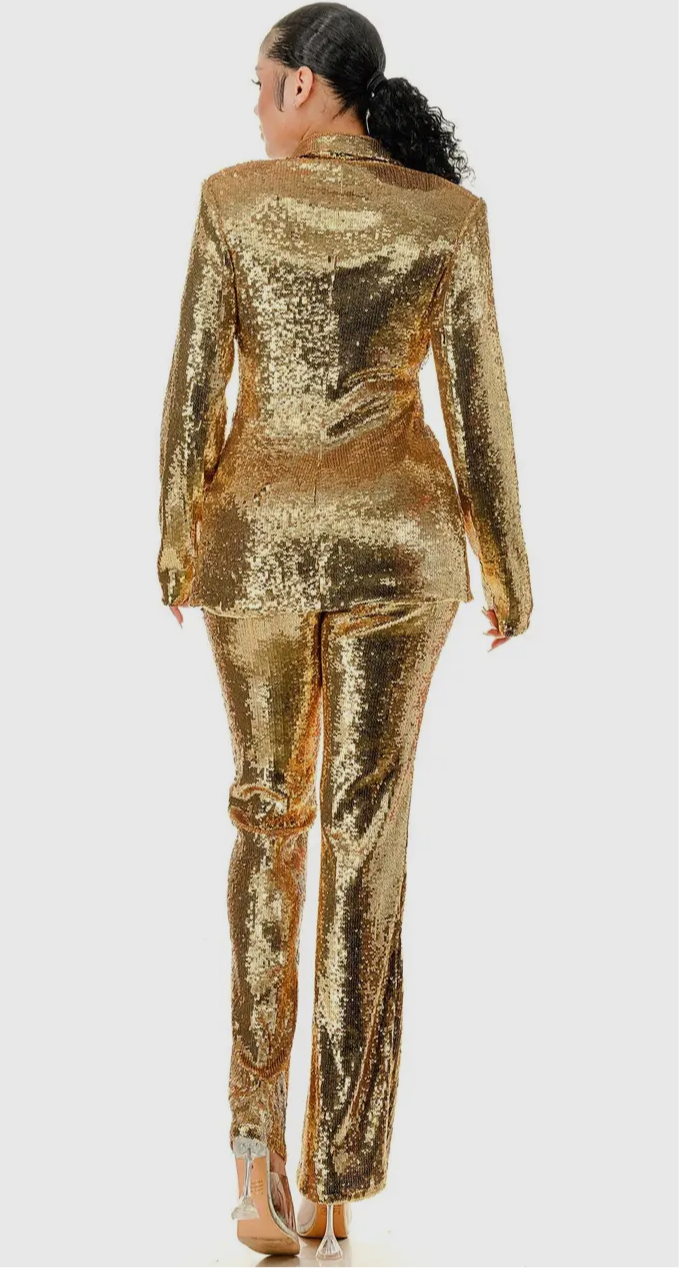 Sparkly Sequins 2Pc Pant Suit_Emerald Green or Gold