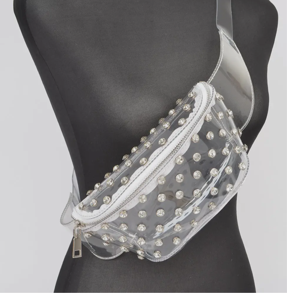 Transparent Rhinestone Studded Fanny Pack_Silver