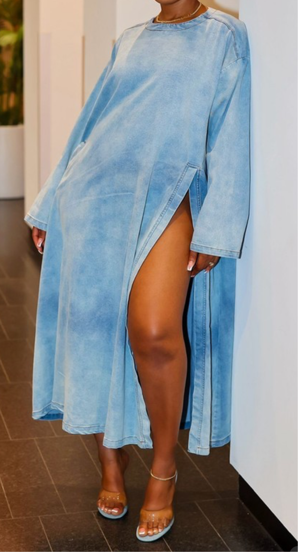 Oversized Denim Dress with Slit