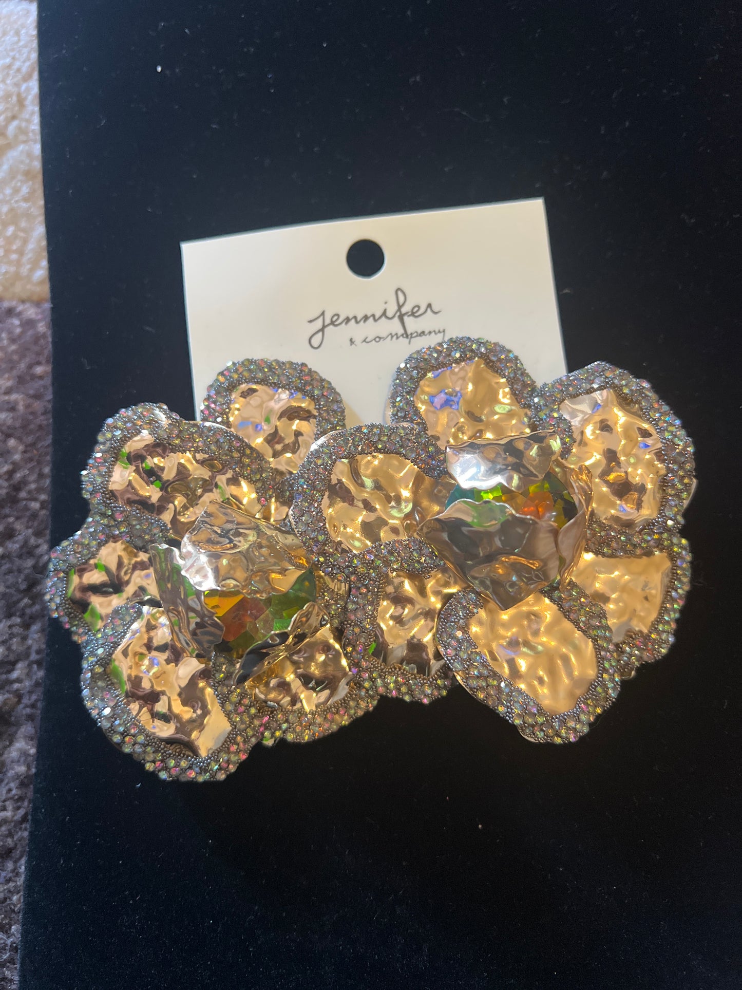 Rose Hammered Metal Flower Shaped Earrings