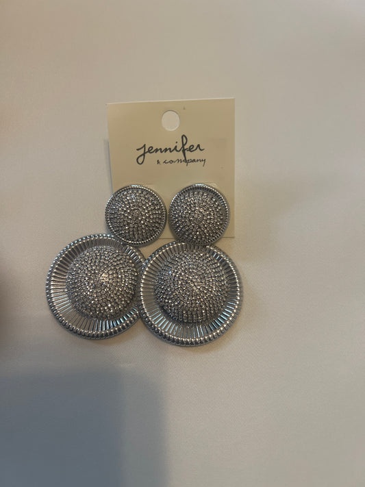 Glitz & Glam Double Round Rhinestone Gold or Silver Earrings