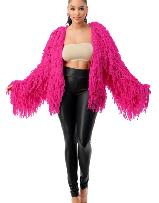 Short Flirty & Fabulous Fringe Cardigan_Pink