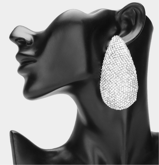 Silver Oversized Bling Teardrop Earrings