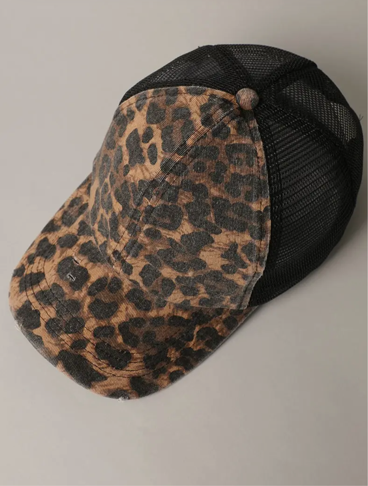 Leopard Distressed Mesh Baseball Cap