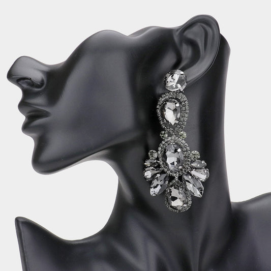 Black Crystal Rhinestone Pave Drop Evening Earrings