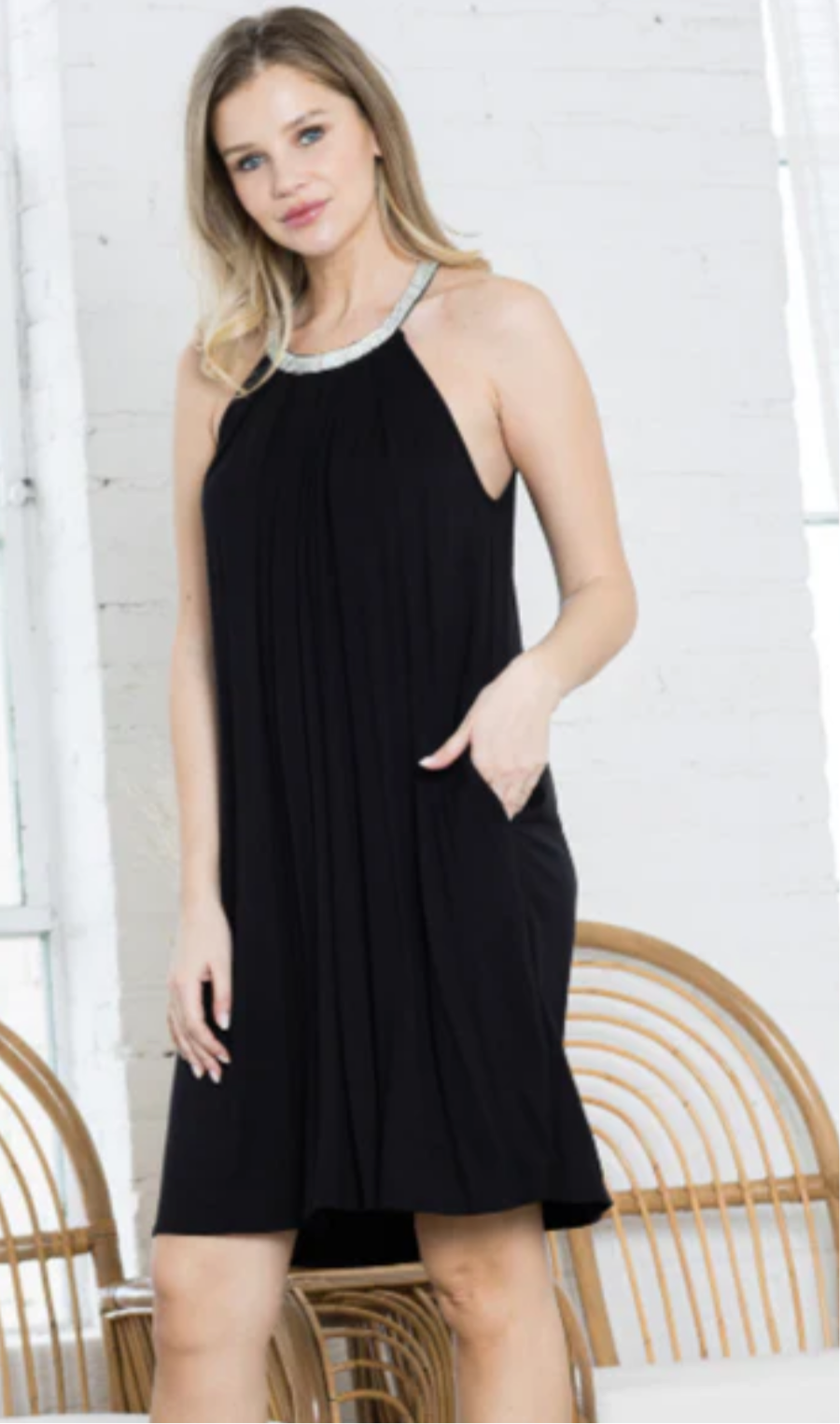 STONE DETAIL HALTER SUMMER   T-SHIRT DRESS