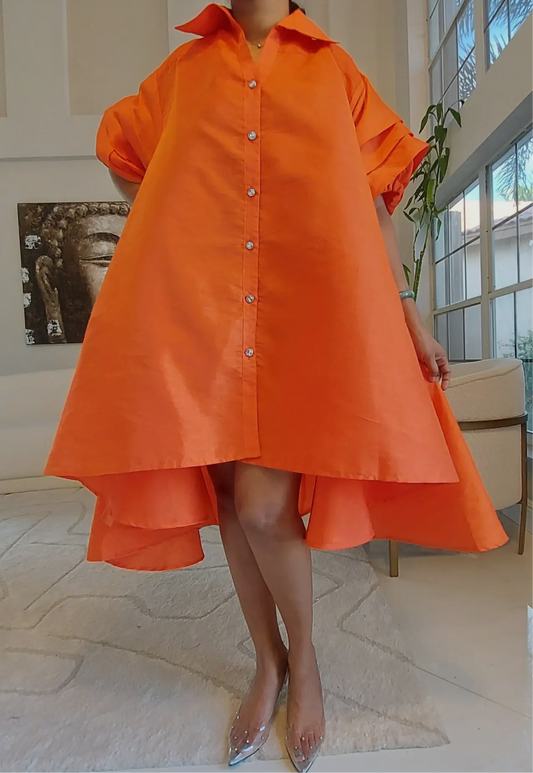 Fancy Swing Shirt Dress Orange