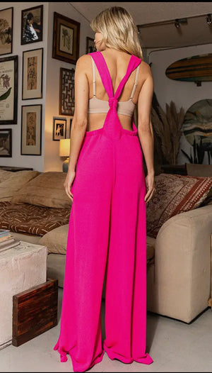 Maddie Ribbed Wide Jumpsuit_Fuchsia