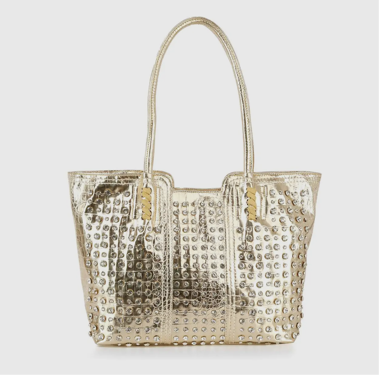 Gold Studded Embossed Tote Handbag