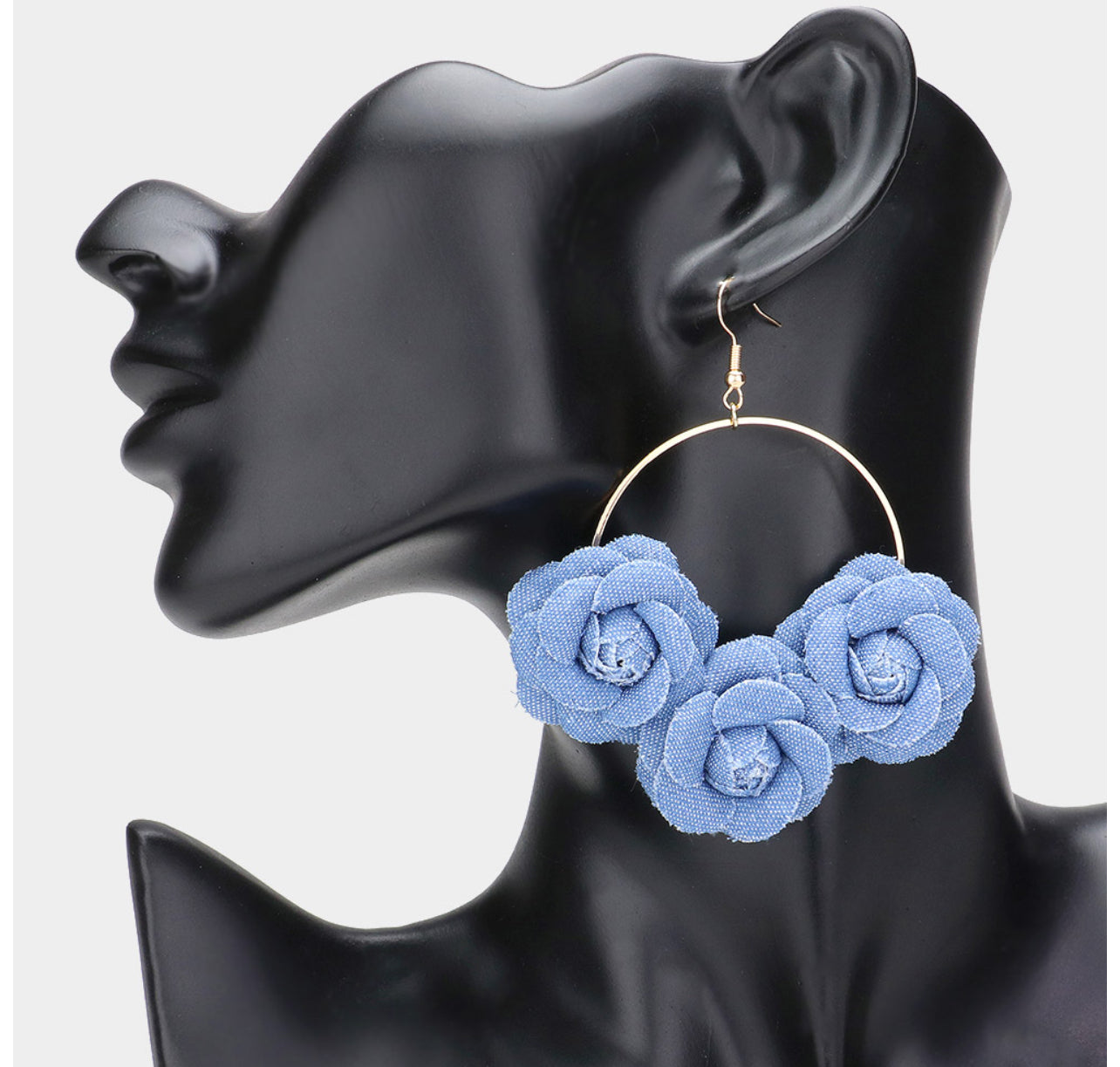 Triple Rose Light Denim Beaded Earrings