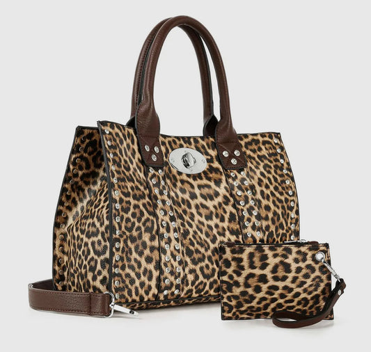 Leopard Handbag with side pouch