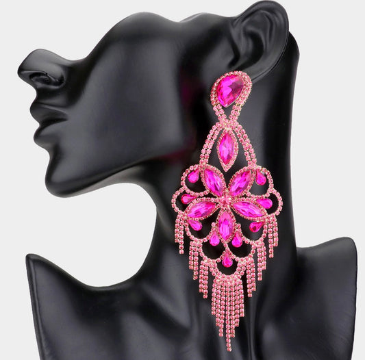 Fuchsia Marquise Stone Chandelier Earrings