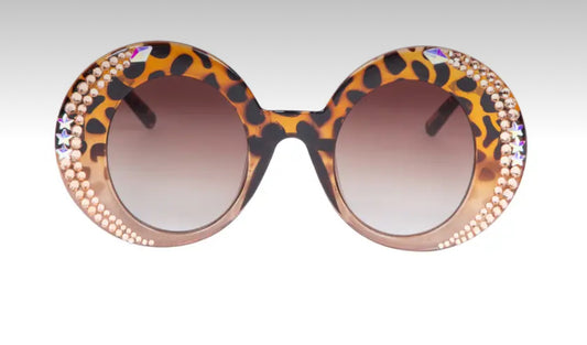 Leopard Circle Rhinestone Sunglasses