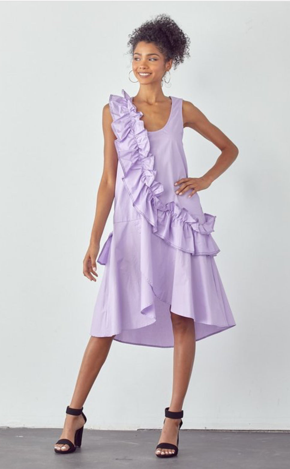 Vanna A-Line Dress with Ruffles_ Lavender Purple