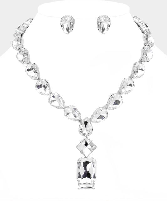 Emerald Cut Stone Pendant Teardrop Stone Cluster  Necklace