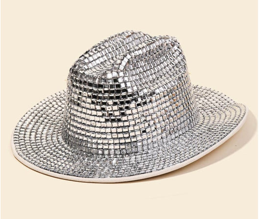 Silver Rhinestone Bead Studded Fedora Hat