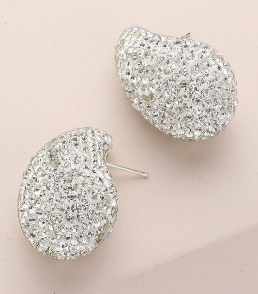 Bling Studded Teardrop Earrings_Silver