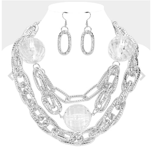 Chunky Acrylic Ball Textured Chain Layered Statement Necklace