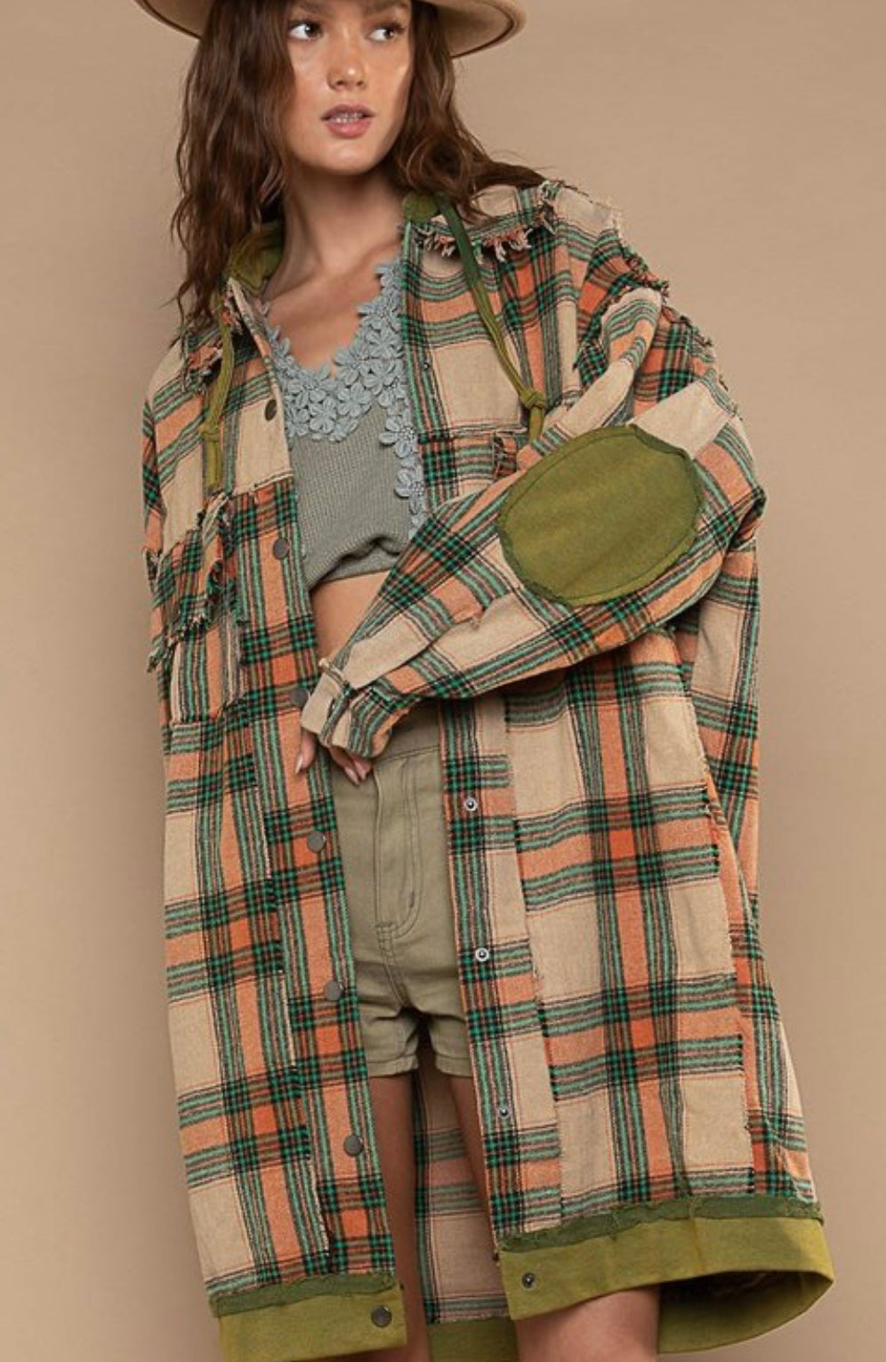 Tucker Olive Green Plaid Oversized Jacket