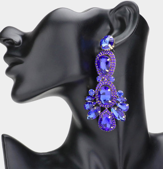 Blue Crystal Rhinestone Pave Drop  Earrings