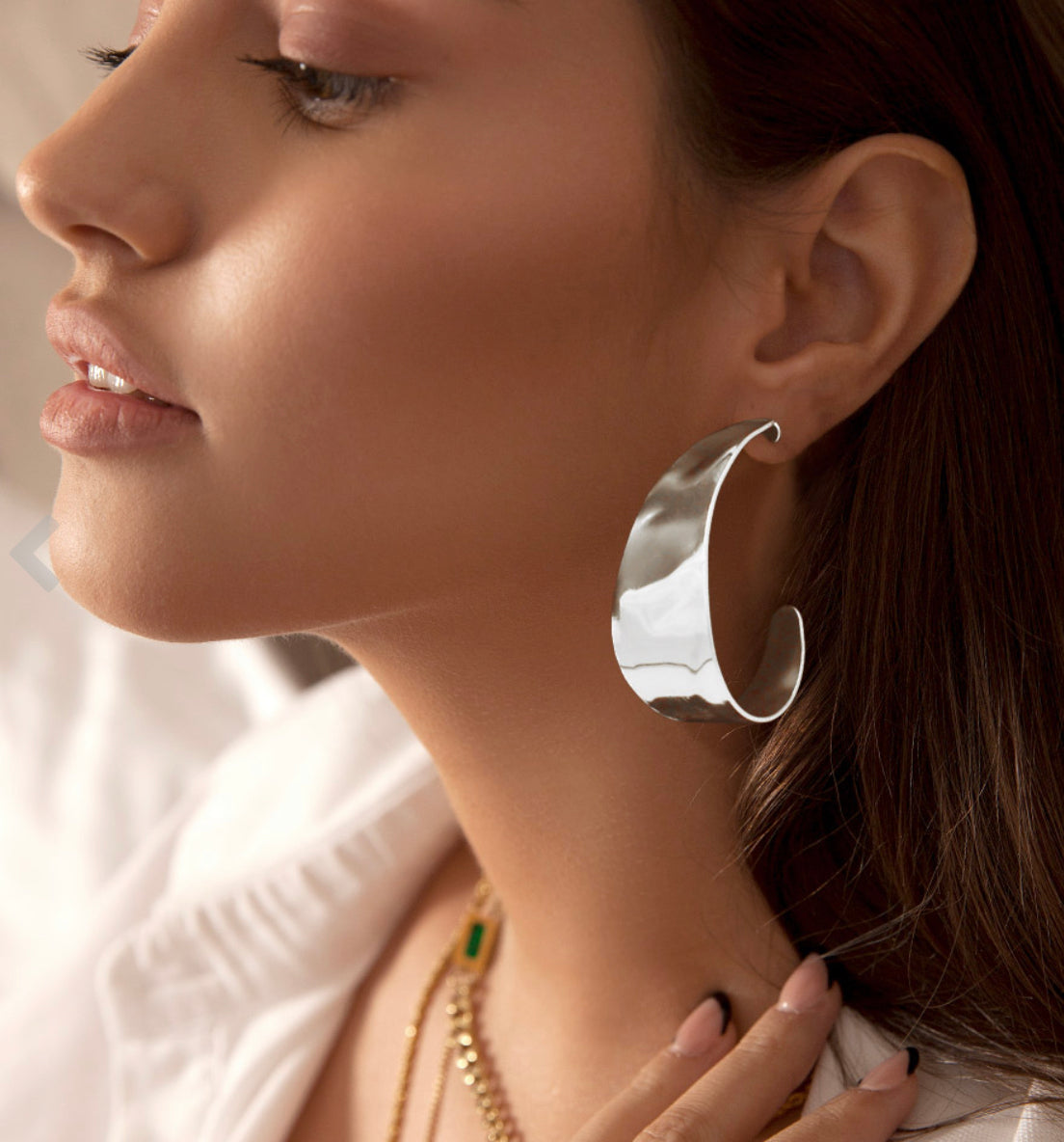 Silver Hammered Metal Teardrop Hoop Earrings