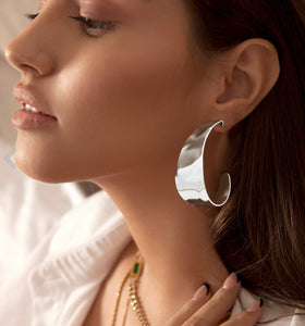 Silver Hammered Metal Teardrop Hoop Earrings