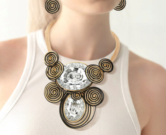 Bold Double Oval Accented Metal Wire Statement Necklace_GB