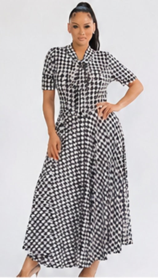 Such a Lady Dress w/Bow tie_Houndstooth or Yellow