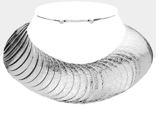 Silver Textured Metal Choker Necklace